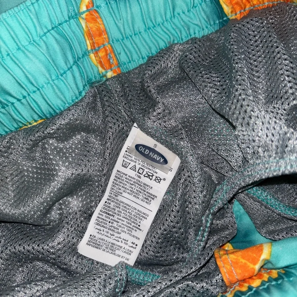 Old Navy Turquoise Swim Trunks with Orange Slice Print